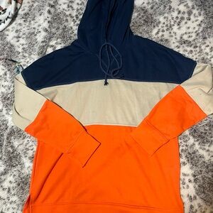 Colorblock Hoodie - Navy, Beige, and Orange